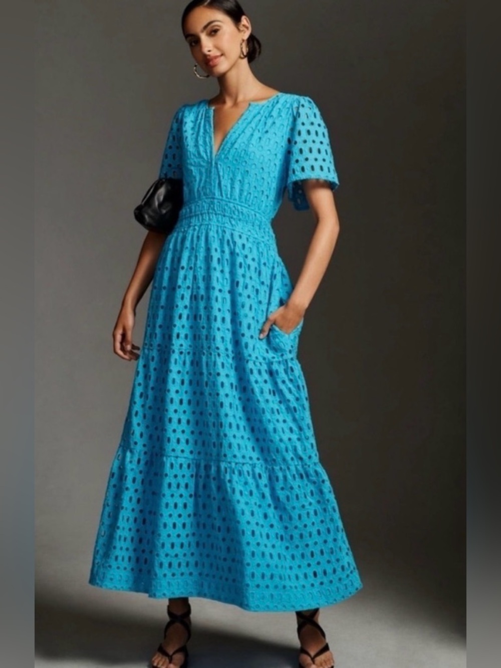 Anthropologie - Somerset Style Turquoise Eyelet Maxi Dress, Size S